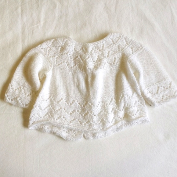 handmade white knit cardigan sweater 3-6 months baby girl - Picture 5 of 7
